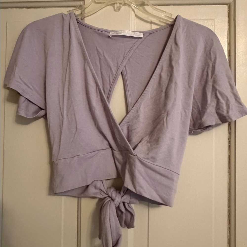 Double Zero Lilac Tie Front Crop Top